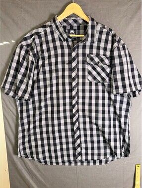 Ecko Unltd Mens Shirt 3XL Black White Plaid Buffalo Check Short Sleeve Button Up